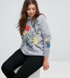 Simply Be Embroidered Sweater - Gray