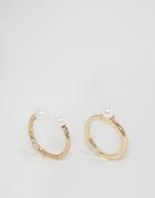 Asos Pack Of 2 Vintage Style Pearl Rings - Gold