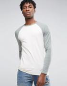 Asos Muscle Long Sleeve T-shirt With Contrast Raglan In Off White And Green - Multi