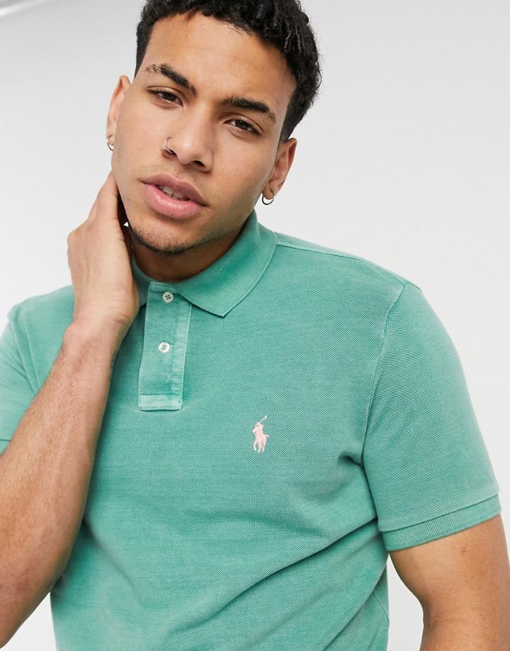 Polo Ralph Lauren Garment Dyed Player Logo Pique Polo In Haven Green