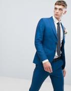 Moss London Skinny Suit Jacket In Blue Linen
