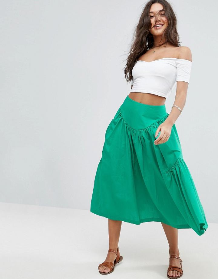 Asos Midi Skirt With Oversize Pockets - Green