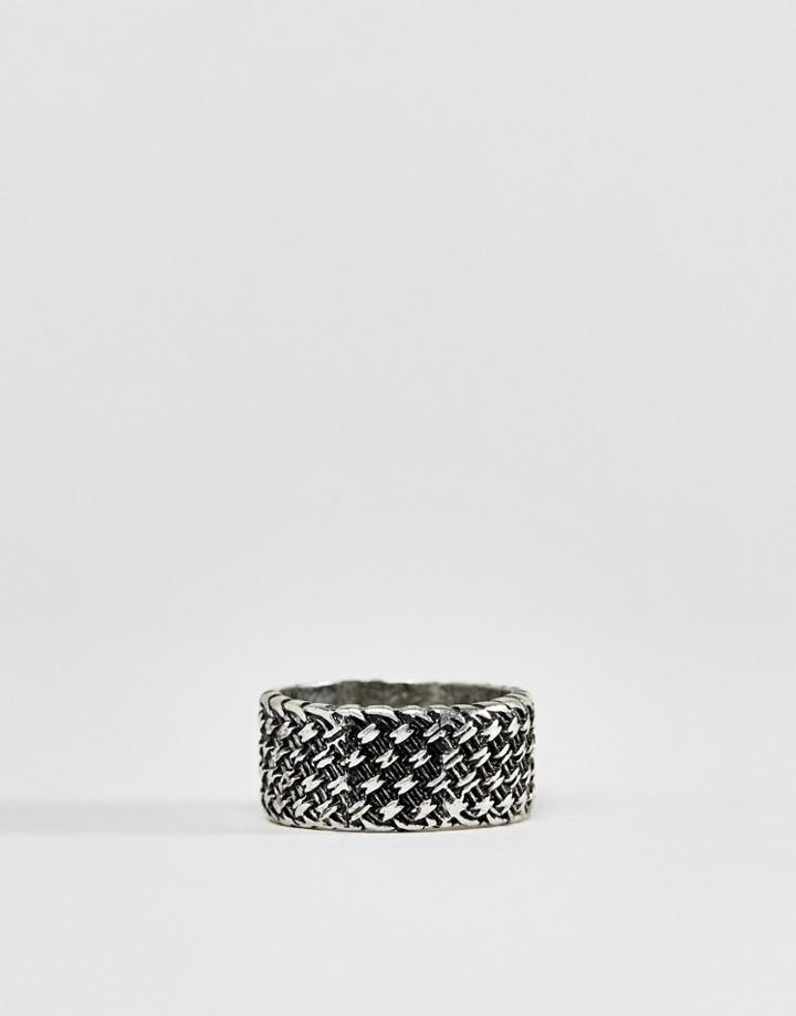 Asos Design Ring In Burnished Silver With Emboss - Silver
