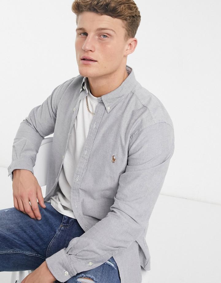Polo Ralph Lauren Polo Player Logo Slim Fit Oxford Button Down Shirt In Gray Heather-grey