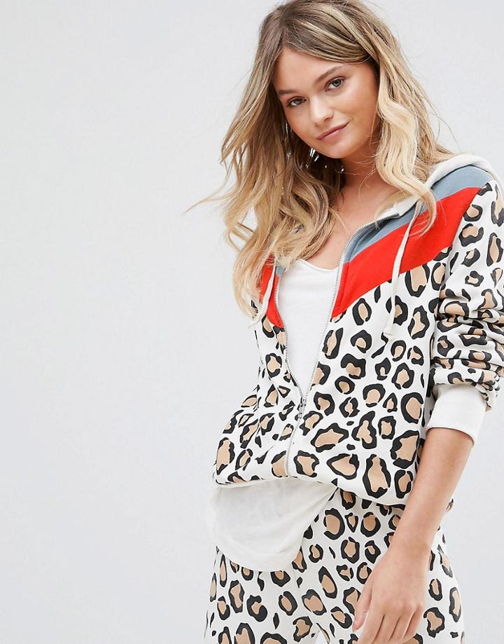 Wildfox Retro Leopard Zip Thru Tracksuit Hoody - White