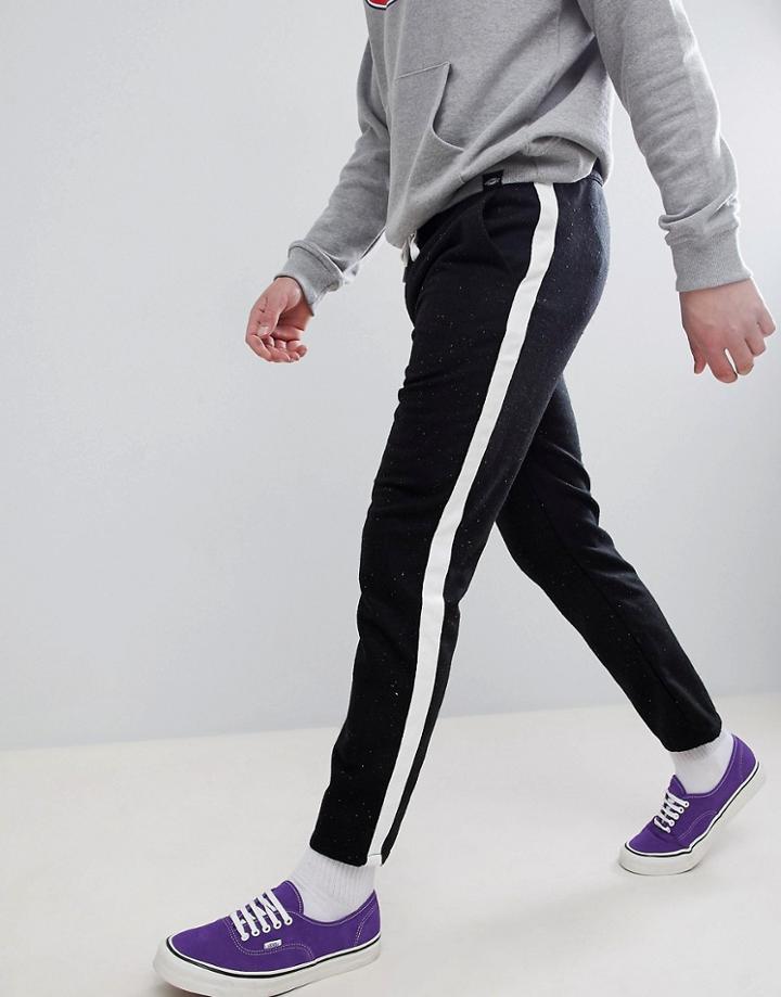 Asos Design Slim Cropped Pants In Black Nepp With Side Tape - Black