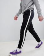 Asos Design Slim Cropped Pants In Black Nepp With Side Tape - Black