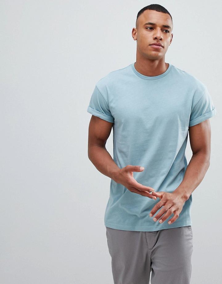 New Look T-shirt With Roll Sleeve In Blue - Blue