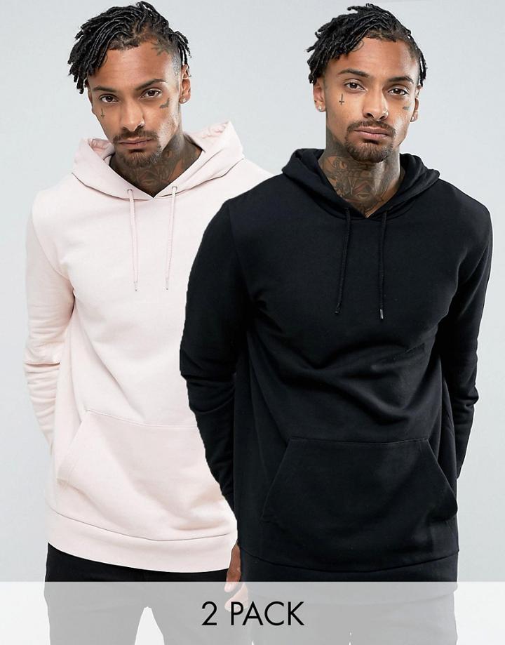 Asos Longline Hoodie 2 Pack Pink/ Black Save - Multi