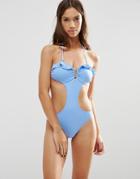 Phax Cut Away Swimsuit With Ruffle - 420 Azul Medio
