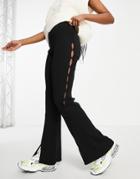 Weekday Strike Recycled Cut Out Knitted Pants In Dark Brown-black