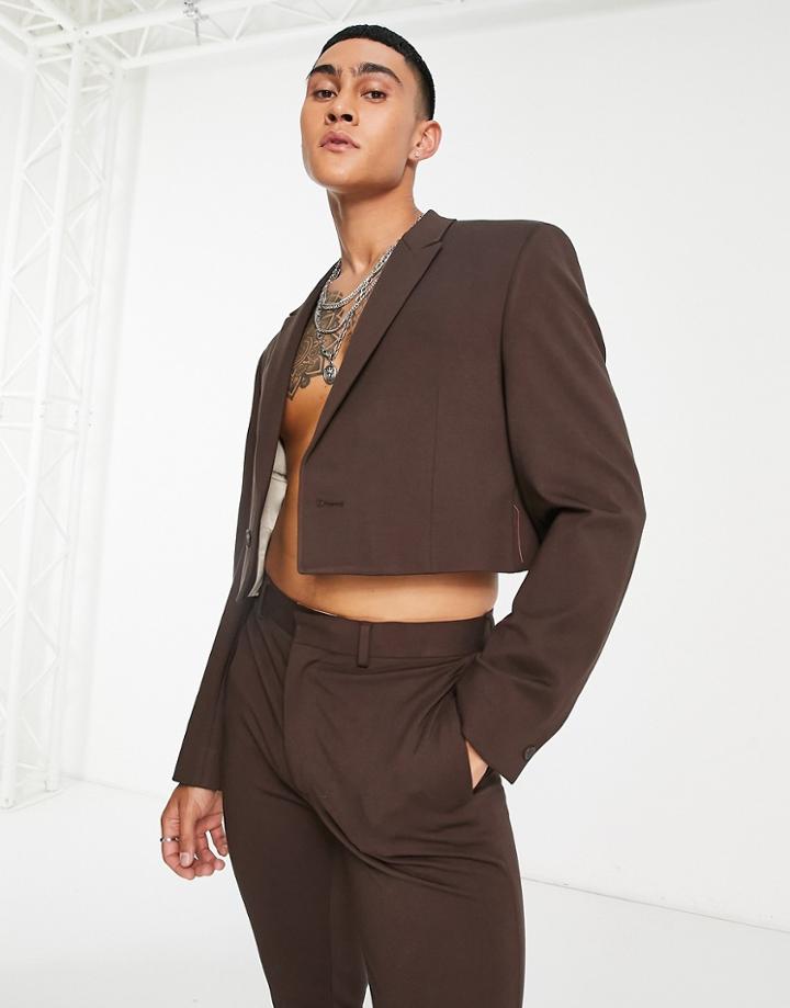 Asos Design Skinny Cropped Suit Jacket In Chocolate Brown