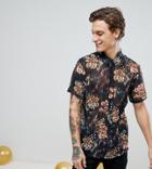 Reclaimed Vintage Inspired Sheer Floral Shirt With Short Sleeves - Black
