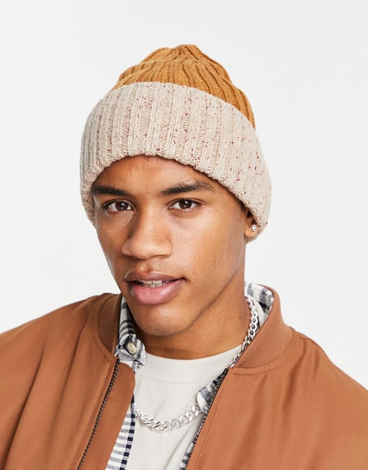 Boardmans Ribbed Knit Color Block Hat In Camel-neutral
