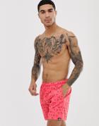 Adidas Printed Swim Shorts In Red - Red