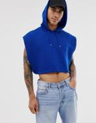 Asos Design Cropped Oversized Sleeveless Hoodie In Blue - Blue
