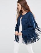 Jayley Suedette Fringe Jacket - Navy