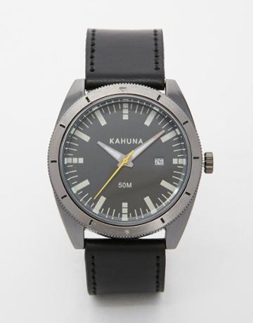 Kahuna Leather Watch In Black - Black