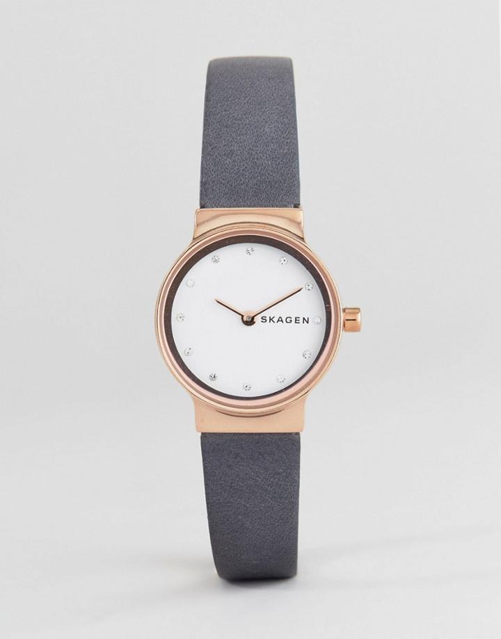 Skagen Skw2669 Freja Leather Watch In Navy - Navy