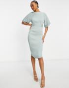 Closet London Ribbed Pencil Mini Dress In Sage Green-blues