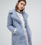 River Island Borg Coat In Blue - Blue