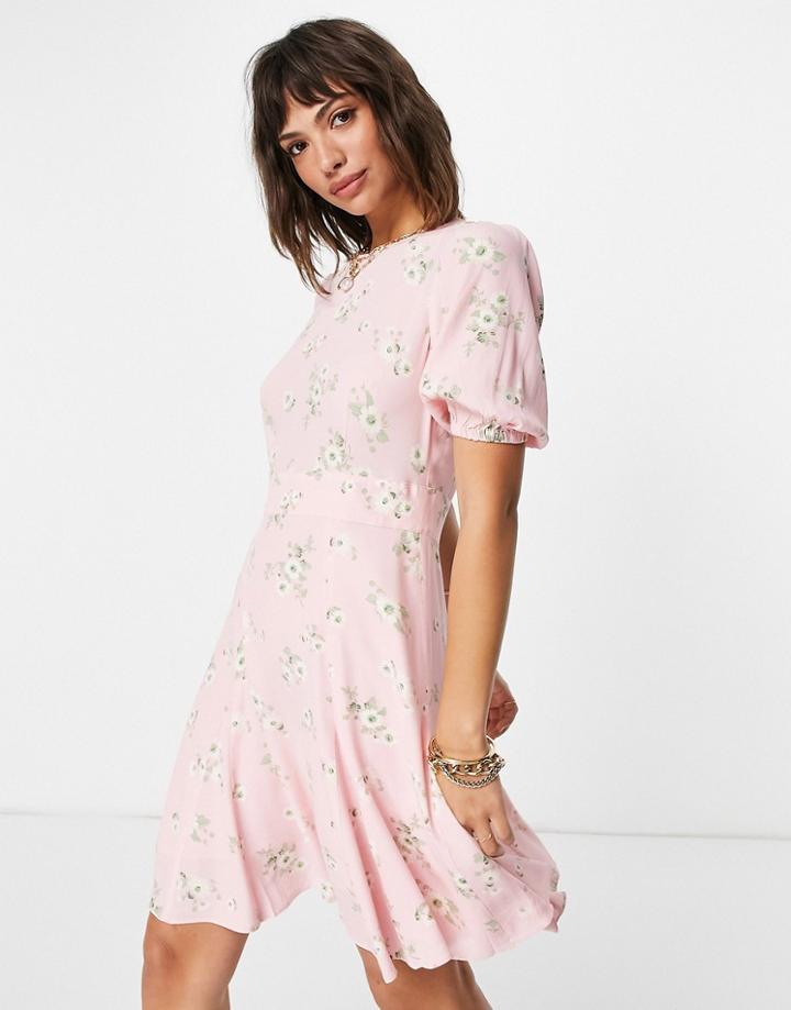 & Other Stories Puff Sleeve Mini Dress In Pink Floral - Pink