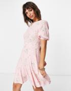 & Other Stories Puff Sleeve Mini Dress In Pink Floral - Pink