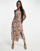 Ever New Halter Neck Midi Dress In Lilac Brown Floral-purple