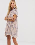 En Creme Swing Dress In Vintage Floral With Neck Detail-cream