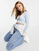 Miss Selfridge Long Sleeve Wrap Tie Front Top-blues