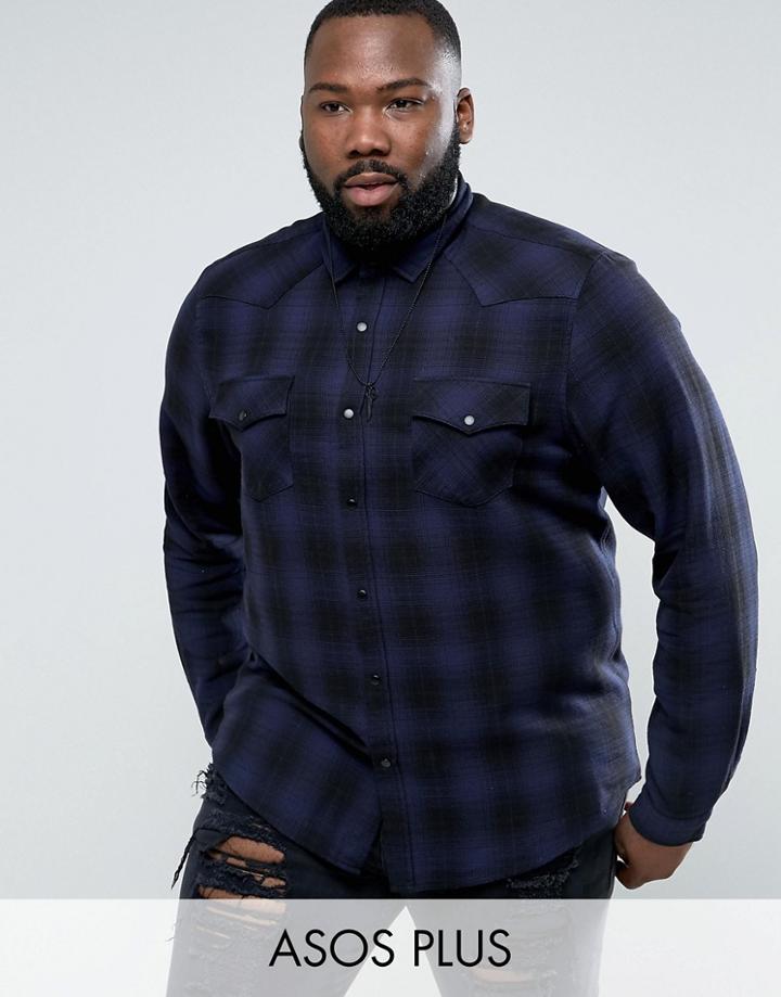Asos Plus Regular Fit Western Check Shirt - Navy