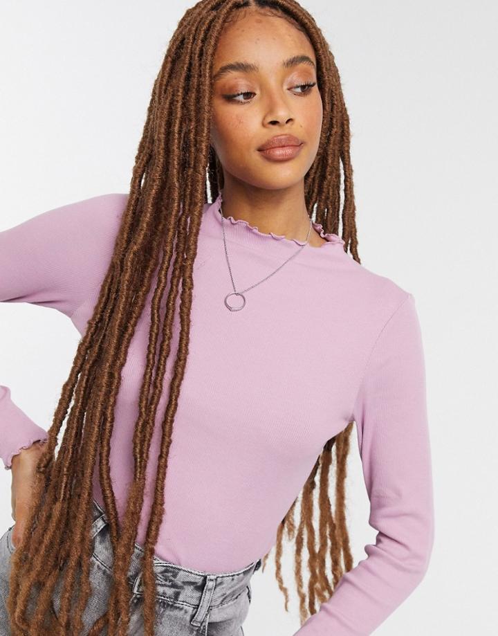 Monki Molly Organic Cotton Ribbed Long Sleeve Top In Pink