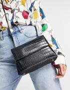 Claudia Canova Foldover Cross Body Bag In Black Croc