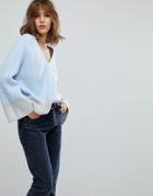 Lost Ink Relaxed Sweater With V-neck And Color Block - Blue