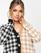 Trendyol Check Cardi In Black & Ecru