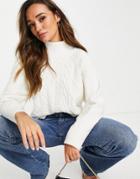 Asos Design High Neck Cable Sweater With Wide Sleeves In Cream-neutral