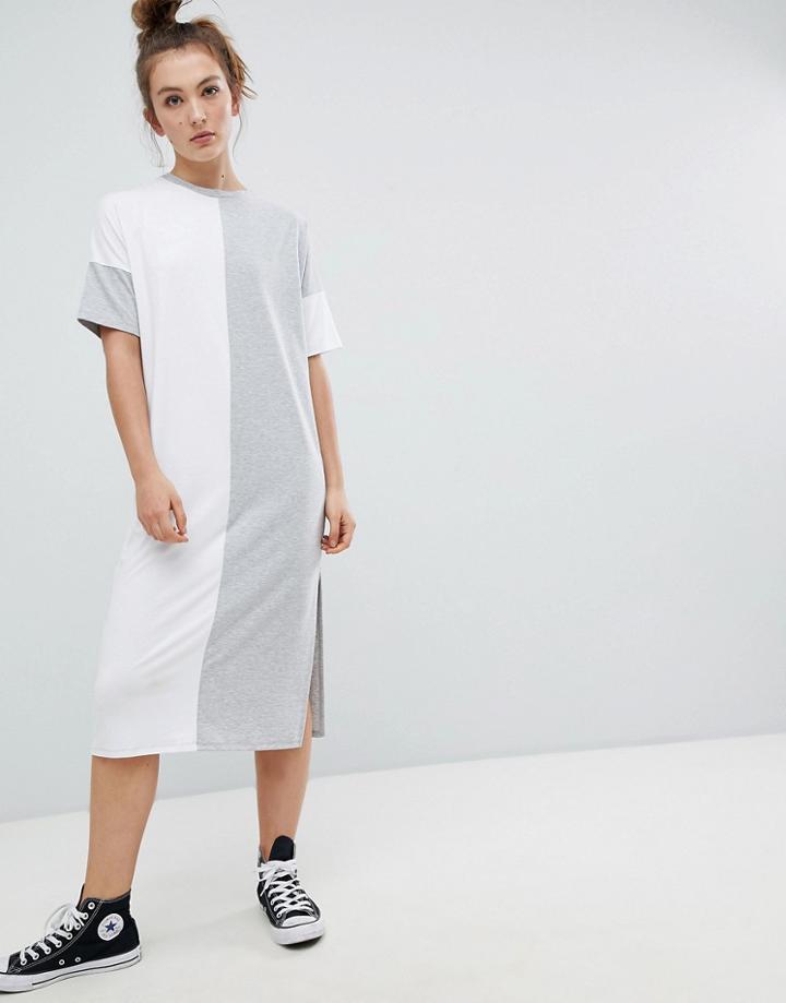 Asos Design Color Block Split Side Midi T-shirt Dress - Multi