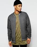 Asos Jersey Bomber Jacket With Oil Wash In Grey - Gray