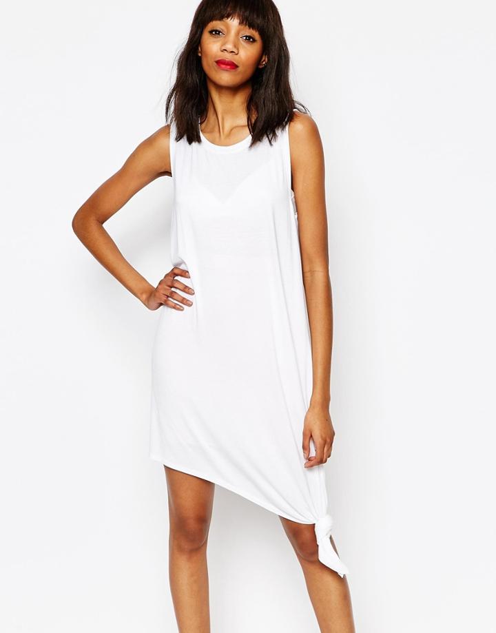Monki Sleeveless Knotted Midi Dress - White