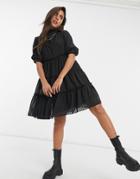 Y.a.s Mini Smock Dress With Pleating And Flutter Sleeves In Black