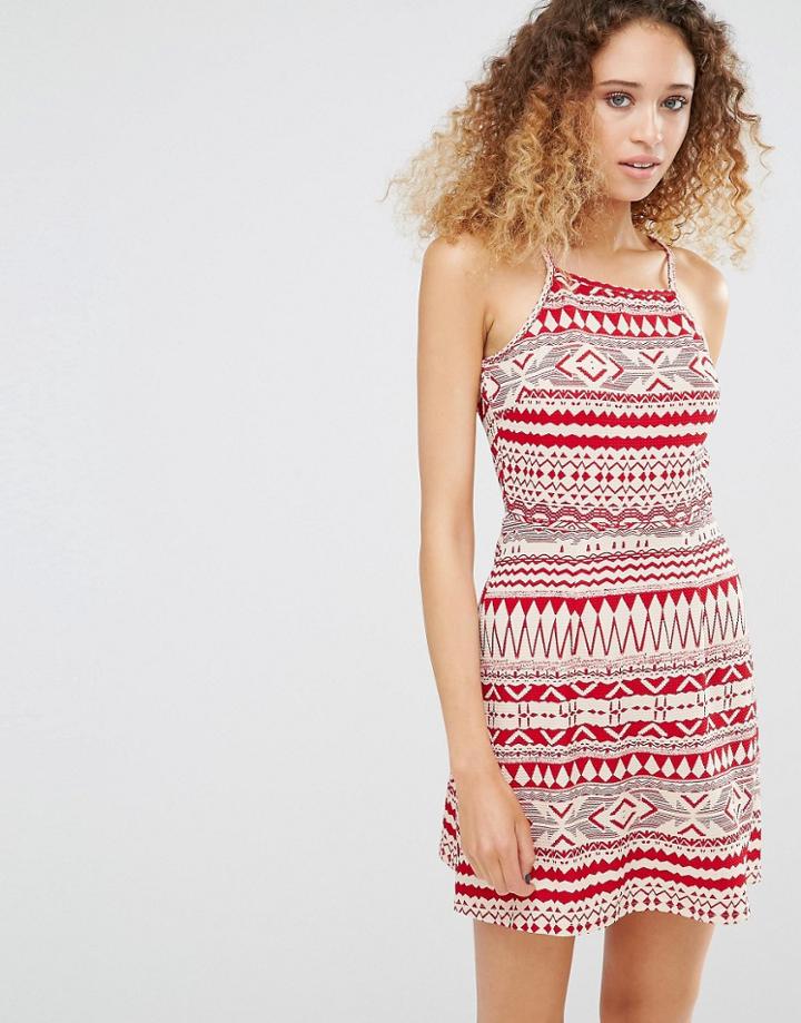 Daisy Street Dress In Festival Print - Red