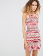 Daisy Street Dress In Festival Print - Red