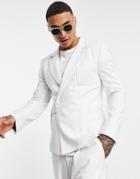 Asos Design Skinny Crop Suit Jacket In White Twill With Utility Strapping Detail