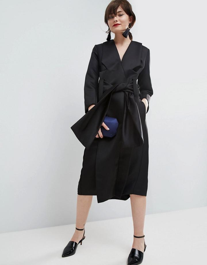 Asos White Satin Kimono Midi Dress - Black