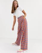 Daisy Street Wide Leg Pants In Retro Check