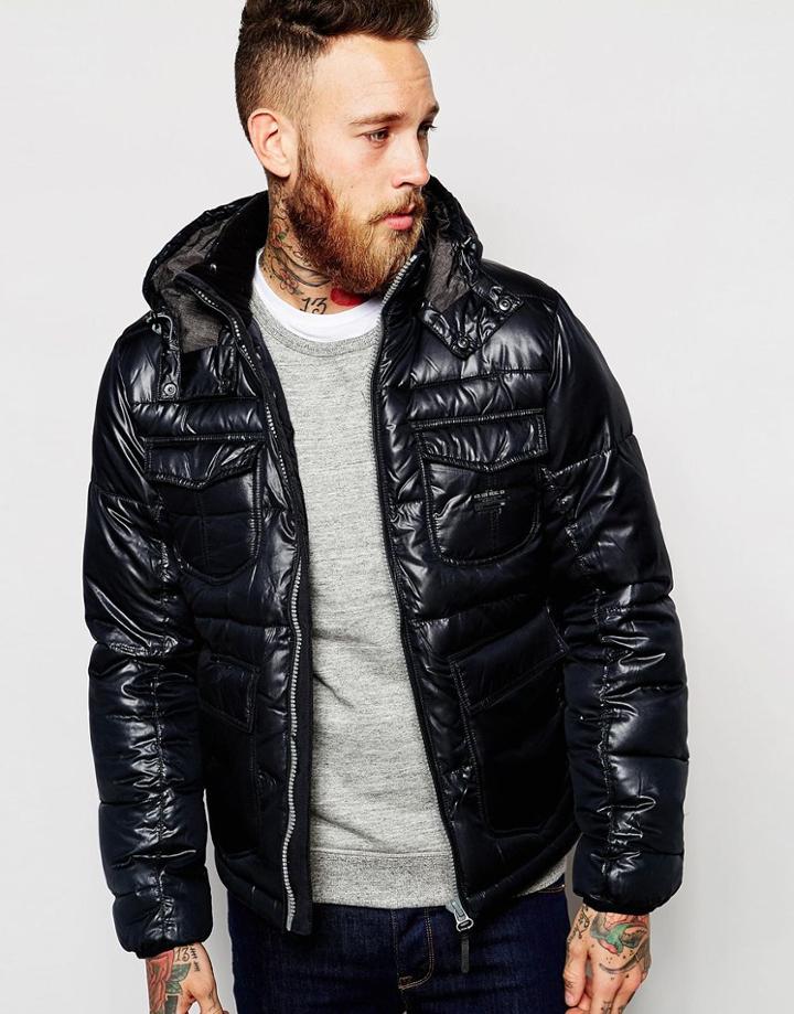 Lee Quilted Jacket Loco Detachable Hood - Black