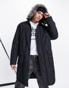 Asos Design Parka Jacket In Black With Faux-fur Trim Hood