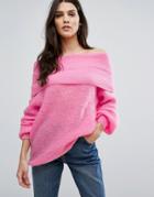 Warehouse Deep Bardot Mohair Sweater - Pink