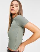 Asos Design Slim Fit T-shirt In Clean Rib In Khaki-green