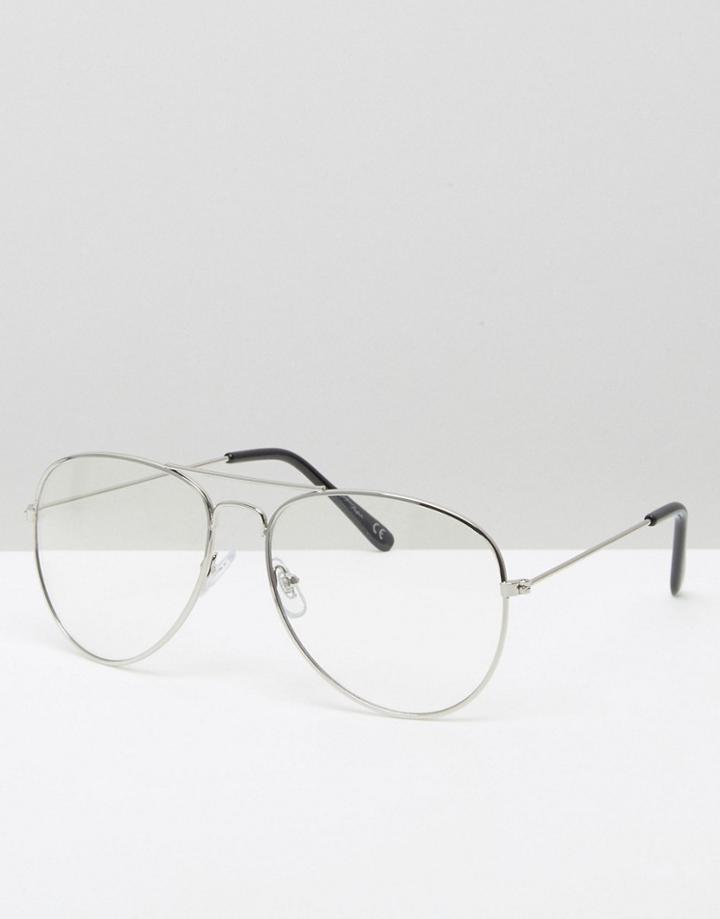 Jeepers Peepers Clear Lens Aviator - Silver